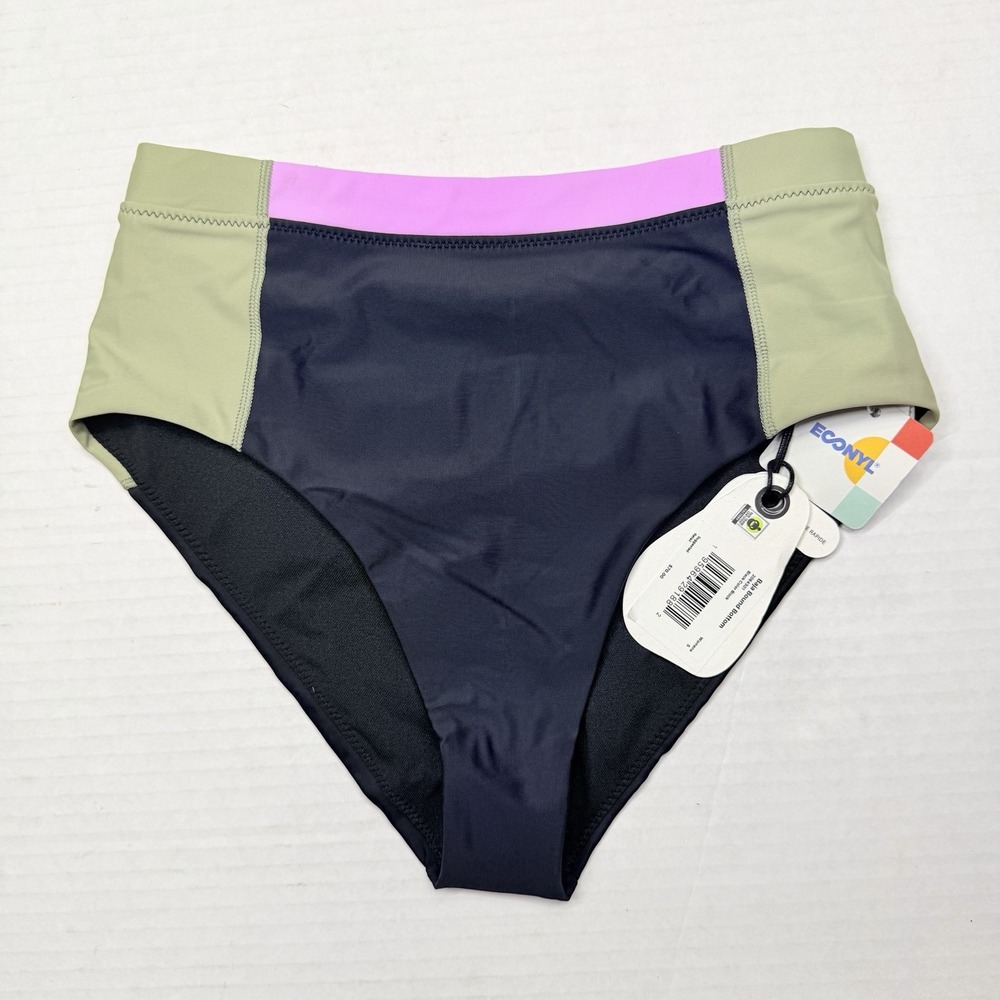 prAna Baja Bound High Rise Bikini Bottom Women's Small Black Colorblock NWT